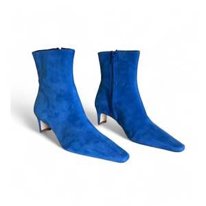 STAUD Cobalt Blue Suede Pointed-Toe Ankle Boots